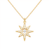 Gold star-shaped pendant necklace with diamonds on a white background