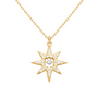 Gold star-shaped pendant necklace with diamonds on a white background