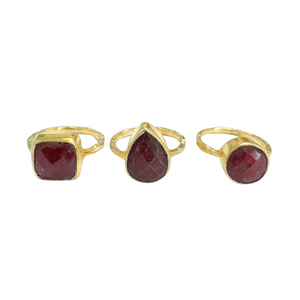 "RUBY" Semi-Precious Stone Bezel Ring (Round/Square/Teardrop)