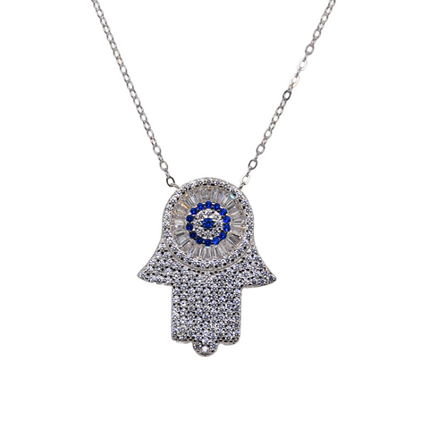 "BIG HAMSA" Charm Pave CZ Large Necklace