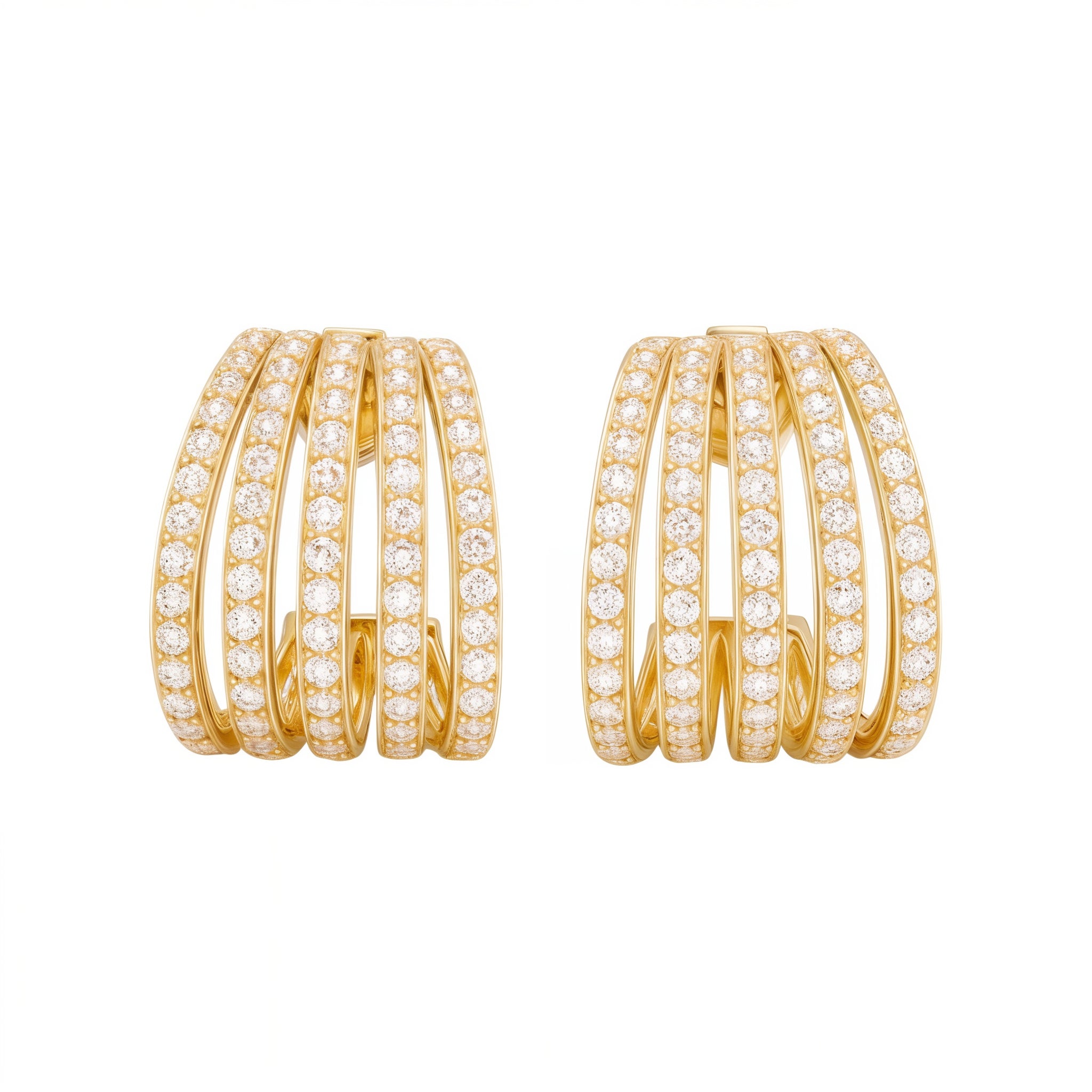 Gold hoop earrings with diamond accents on a white background