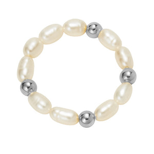 Beaded Stretchy Ring with Pearls