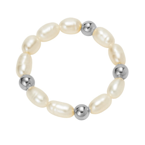 Beaded Stretchy Ring with Pearls