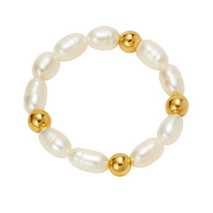 Beaded Stretchy Ring with Pearls