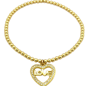 "TRUE LOVE" CZ Charm Gold Filled Ball Beaded Bracelet