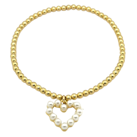 "FWP HEART" CZ Charm Gold Filled Ball Beaded Bracelet