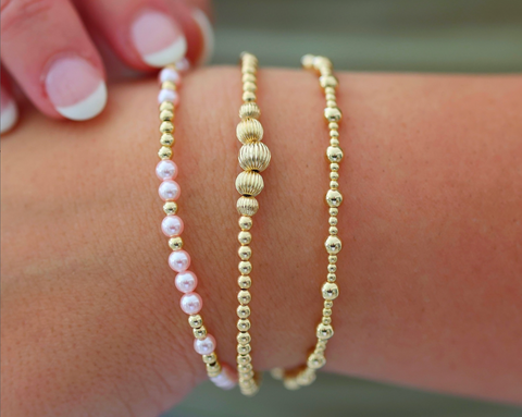 "HAMPTONS" Gold Filled & Pearls Beaded Bracelets Stack