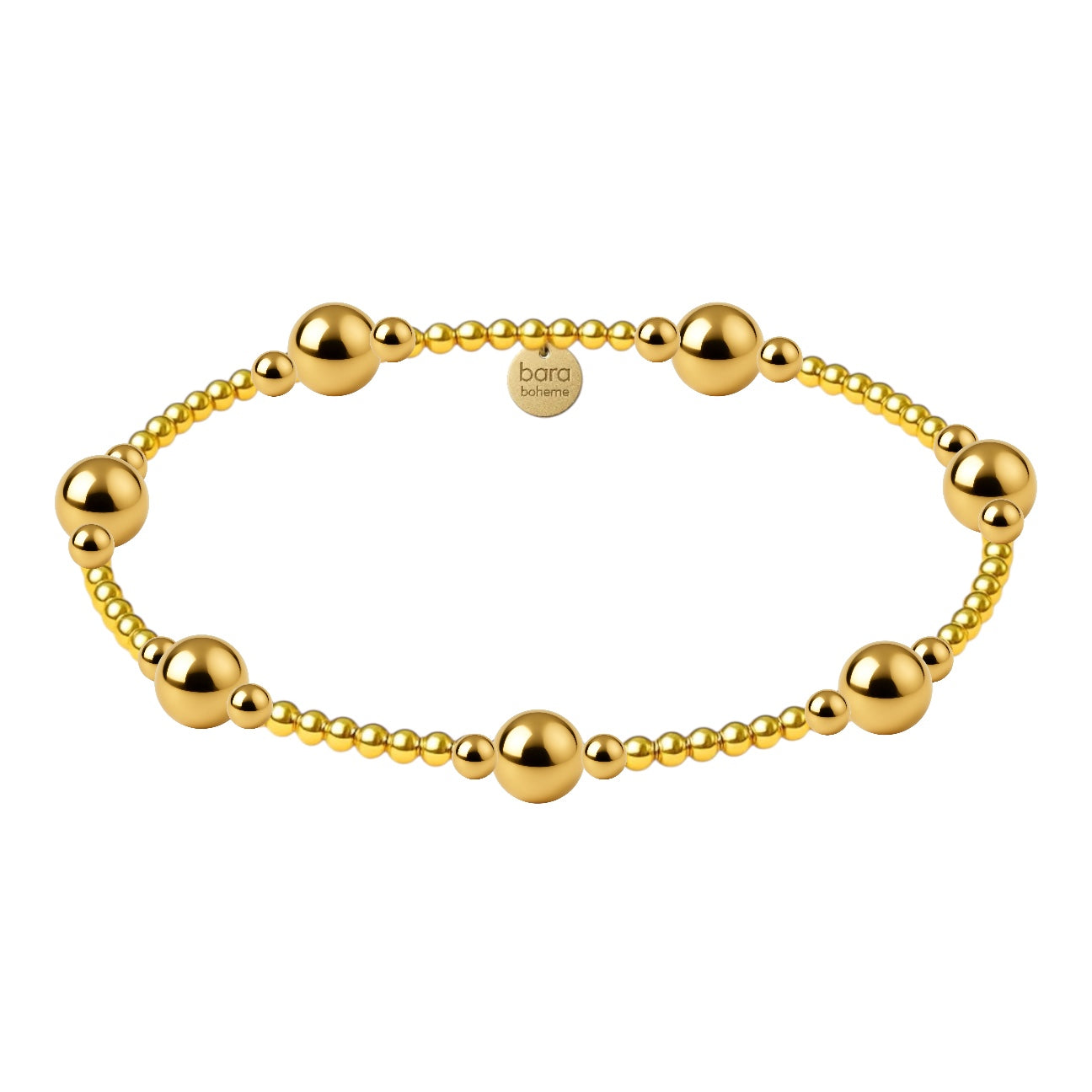 Gold beaded bracelet on a white background