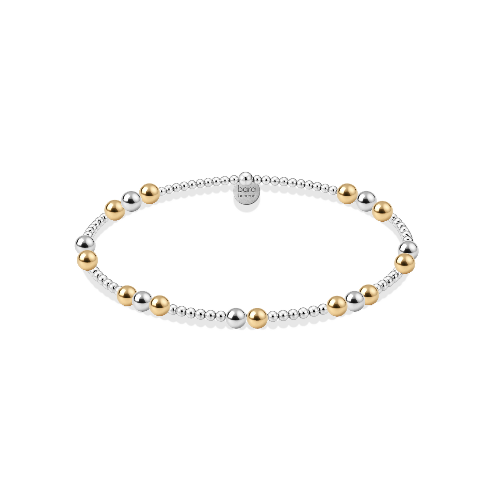 Bracelet with silver and gold beads on a white background