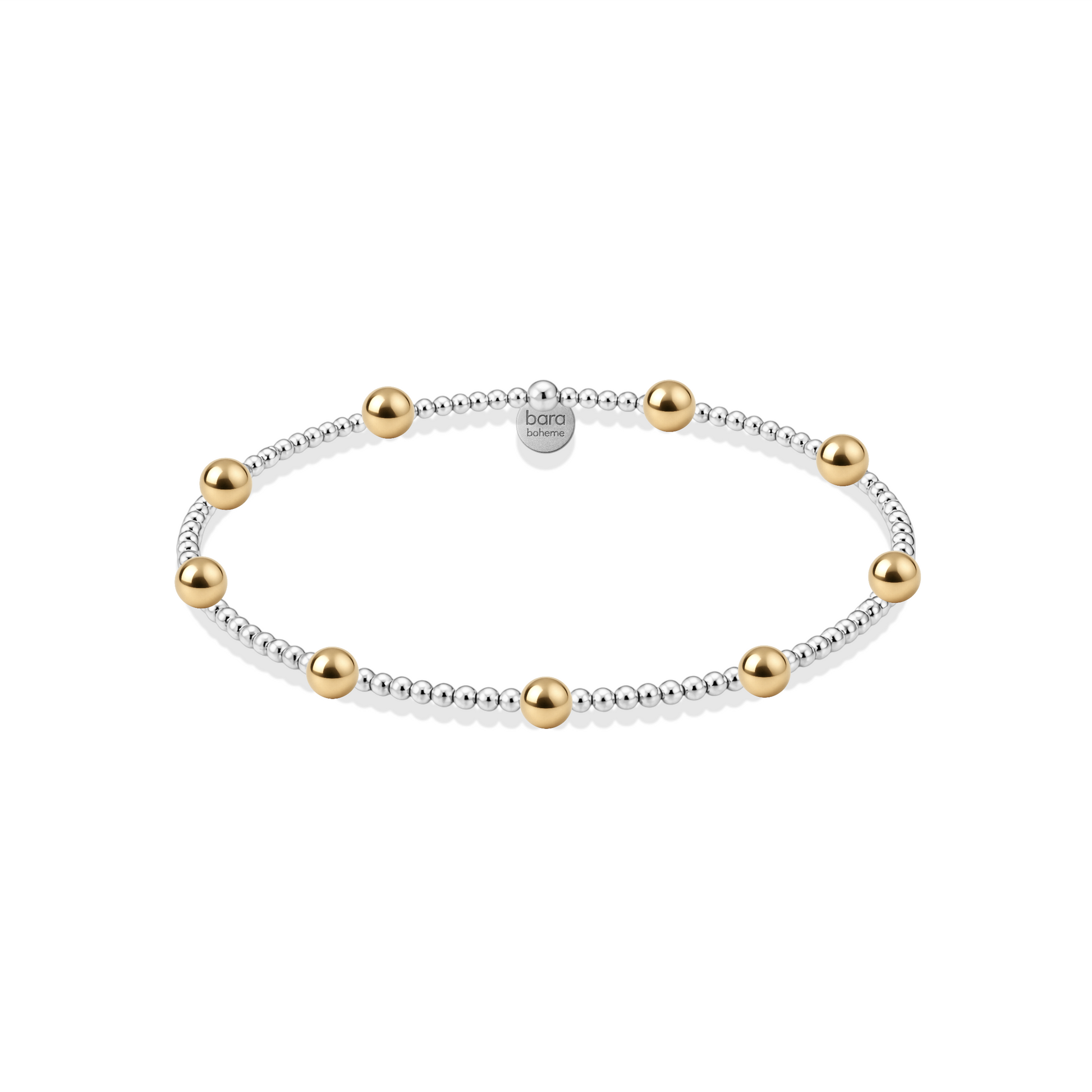 Bracelet with gold and silver beads on a white background