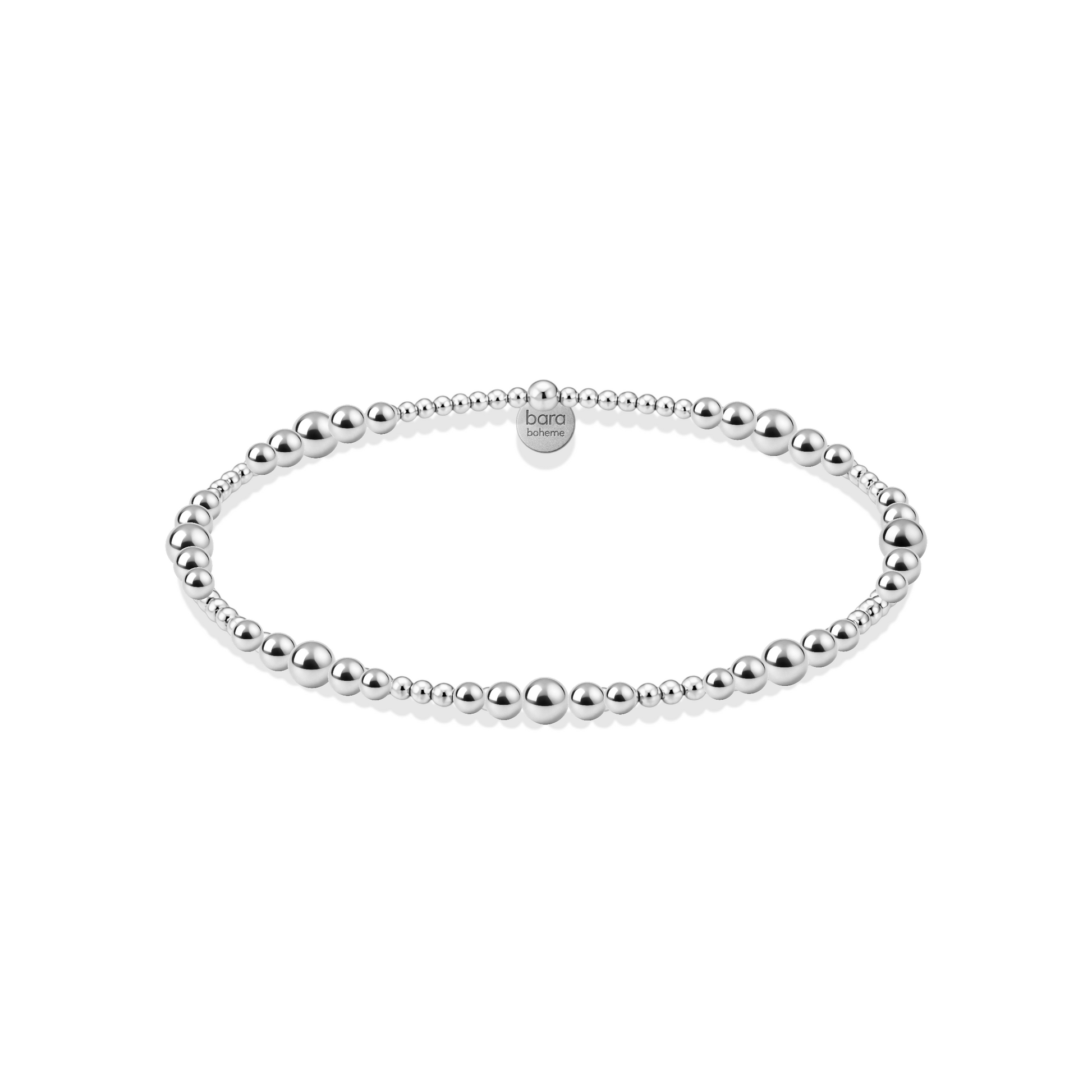 Silver beaded bracelet on a white background