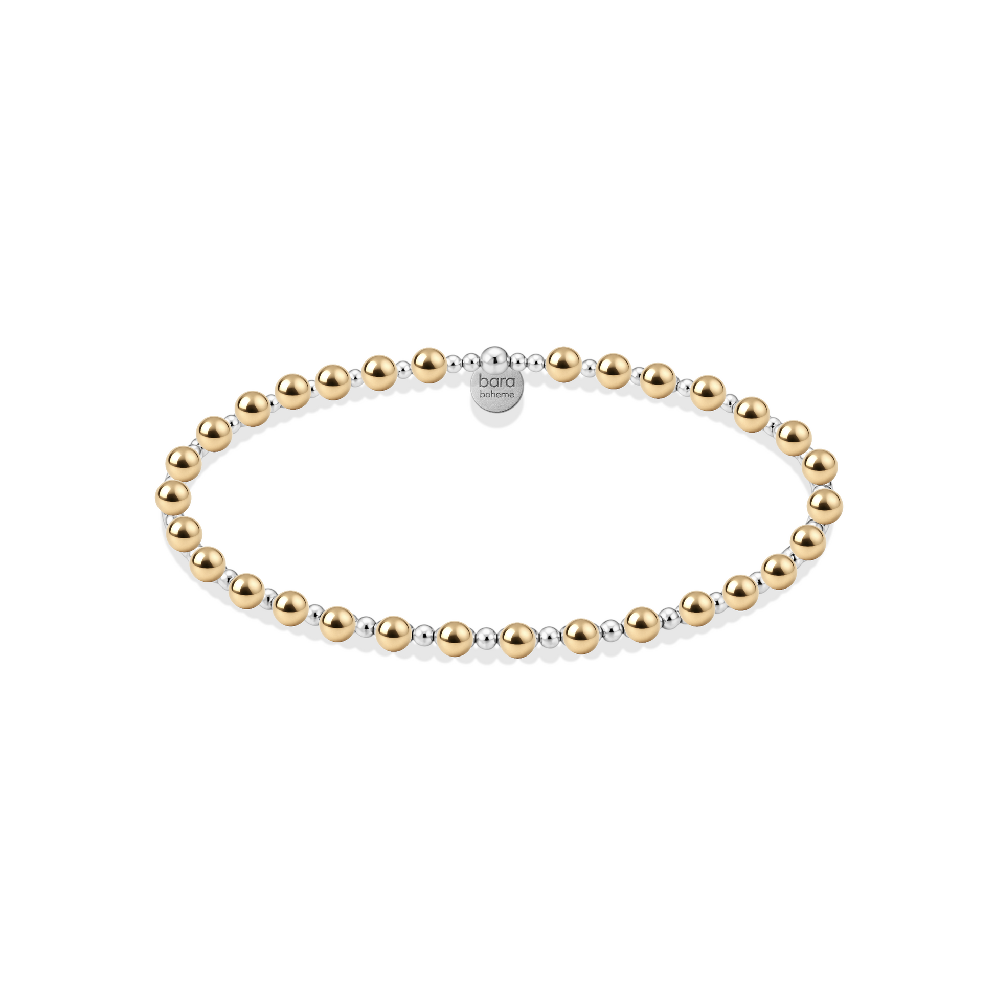 Gold and silver beaded bracelet on a white background