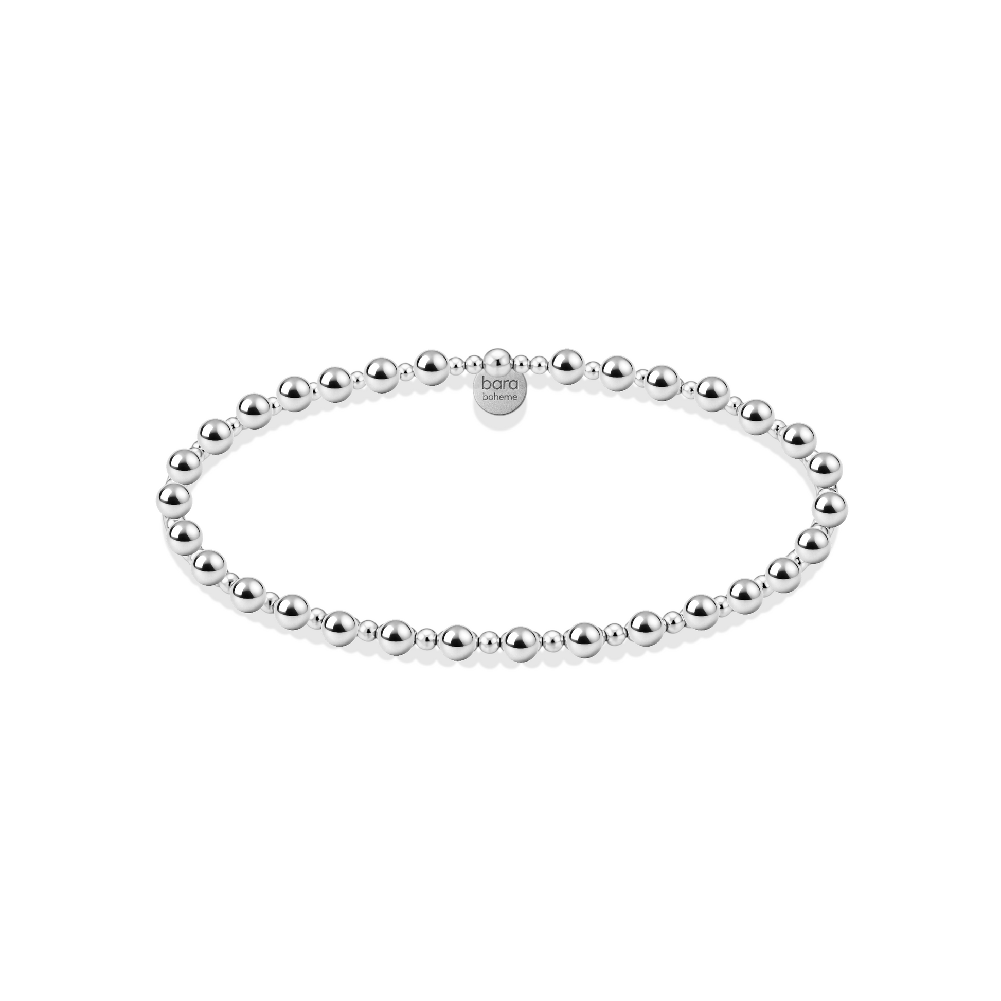 Silver beaded bracelet on a white background