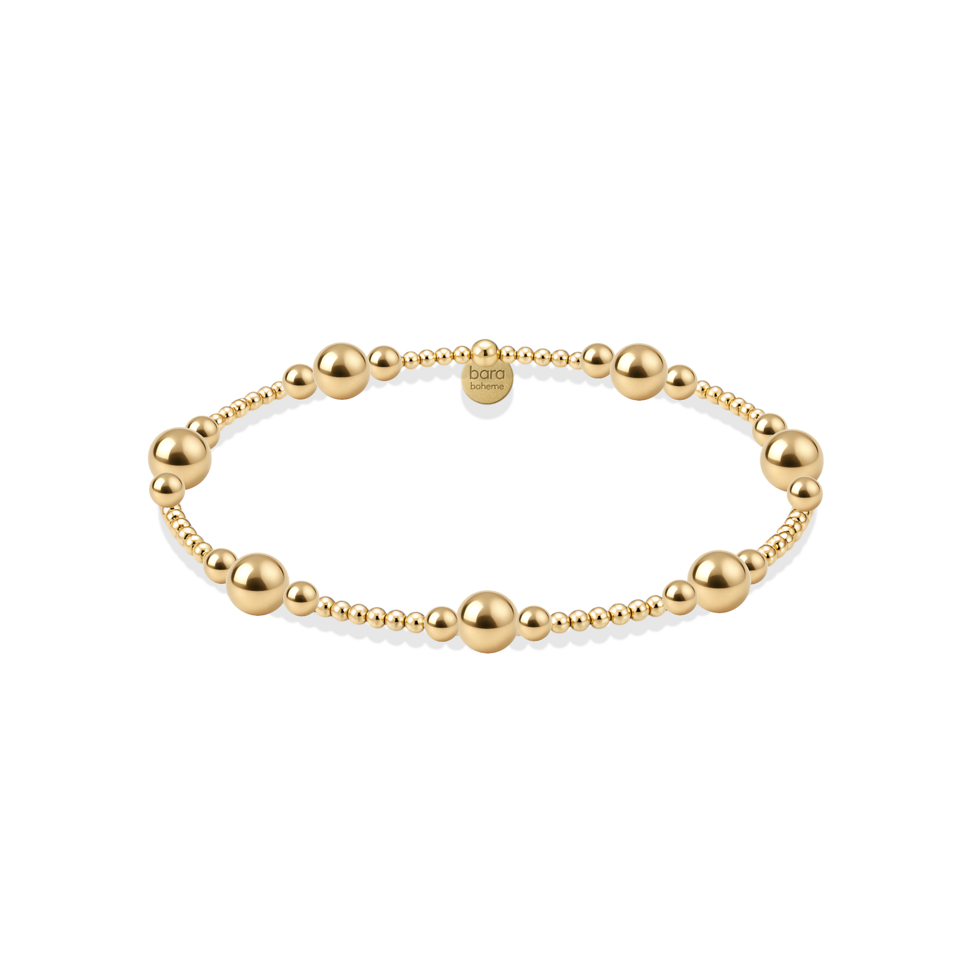 Gold beaded bracelet on a white background