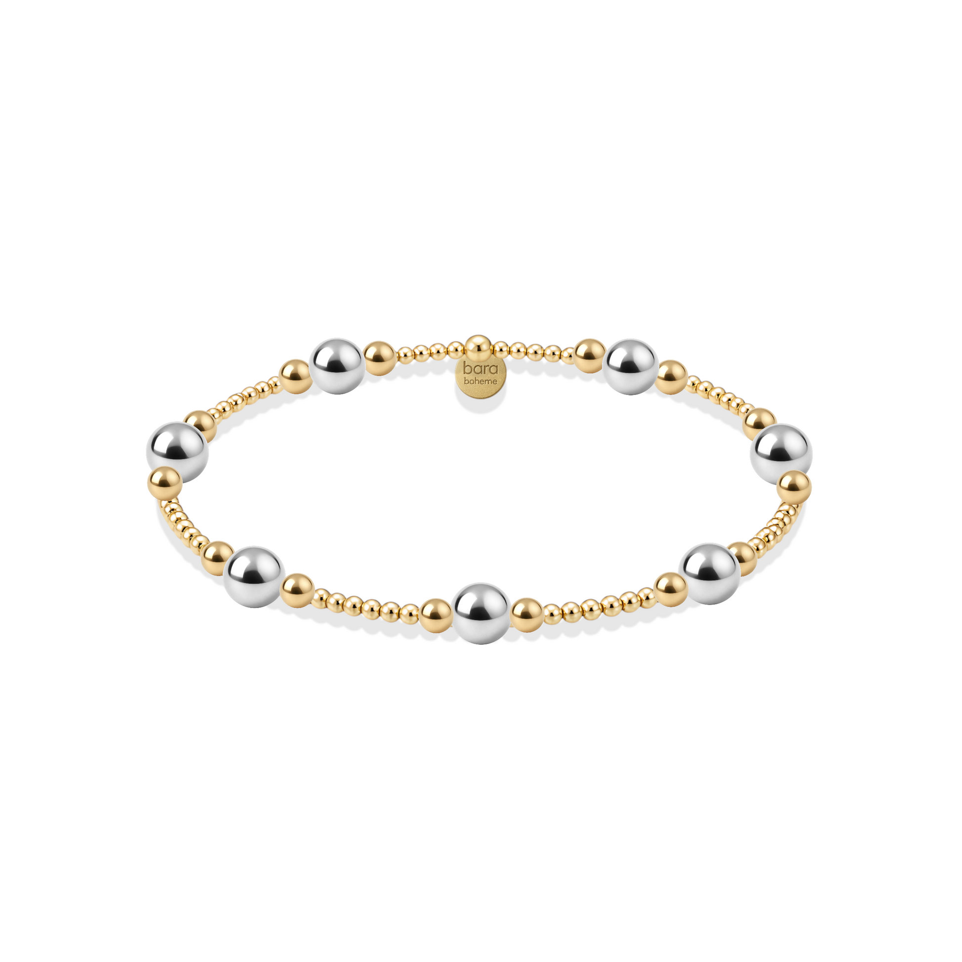 Bracelet with gold and silver beads on a white background