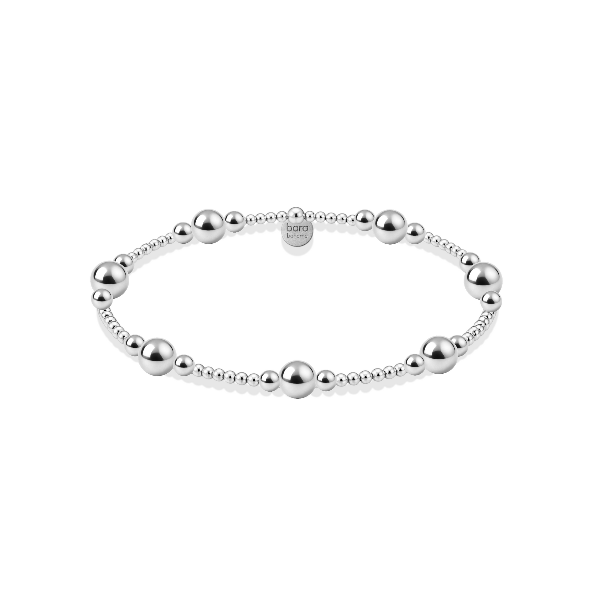Silver beaded bracelet on a white background