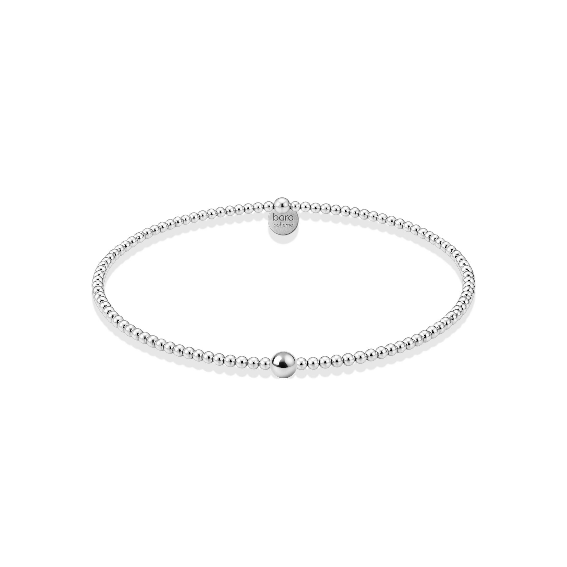 Silver beaded bracelet on a white background