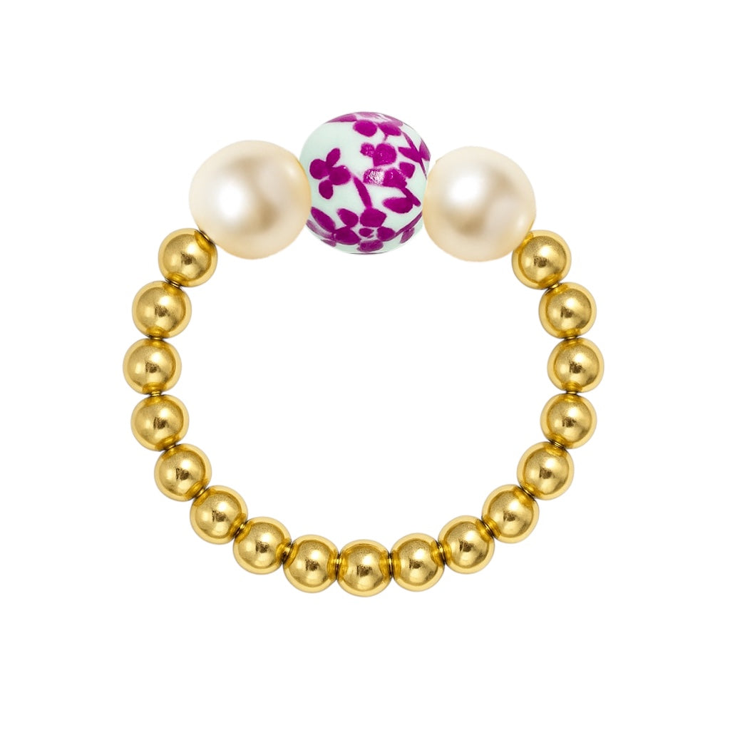Single Porcelain | Beaded Stretchy Ring