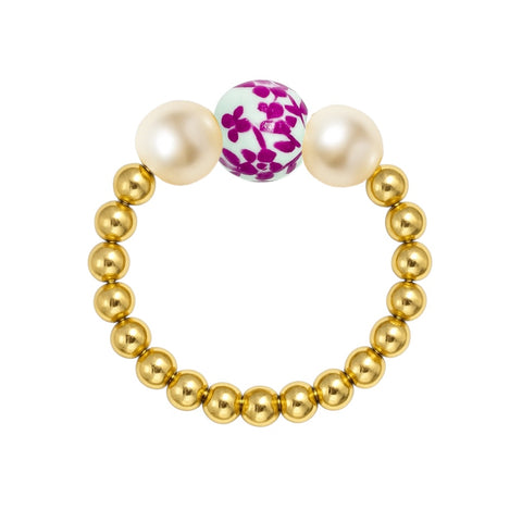 Single Porcelain | Beaded Stretchy Ring