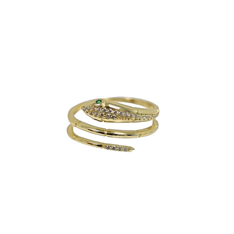 "STORMI" Gold plated Snake with Cubic Zirconia Ring