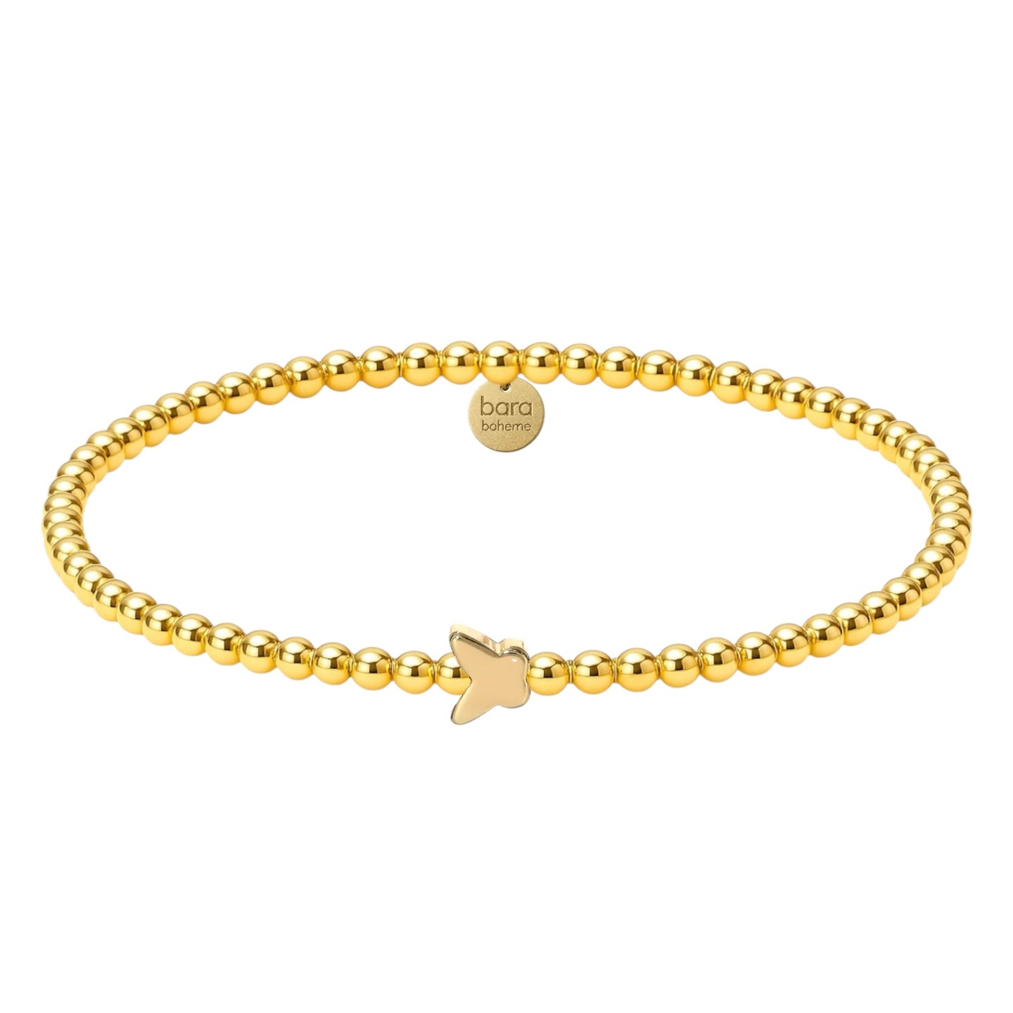 Solid Butterfly Charm Gold Filled Beaded Bracelet