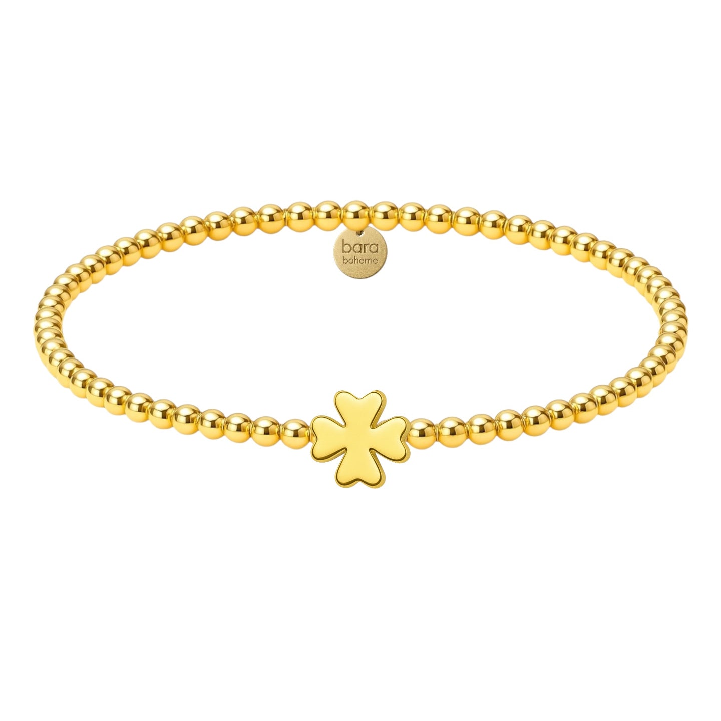 Solid Clover Charm Gold Filled Beaded Bracelet