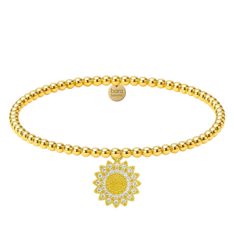 Sun Flower Charm Gold Filled Beaded Bracelet