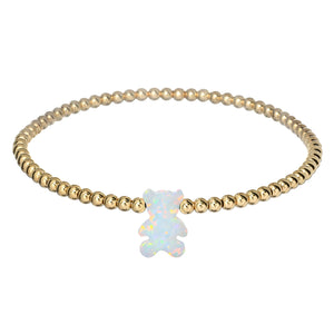 Kids Bracelet | "Teddy Bear" Opal Charm with Tarnish-Free Ball Beads