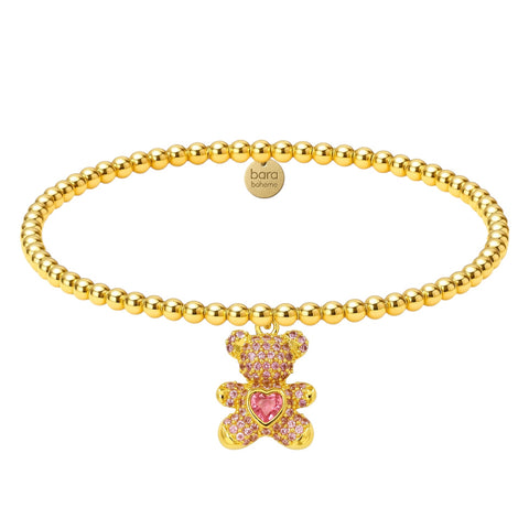 Teddy Bear Charm Gold Filled Beaded Bracelet