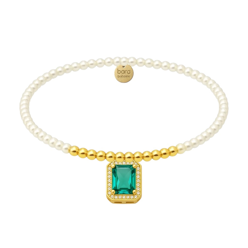 Teresa + Aqua Baguette | Gold Filled Beaded Bracelet