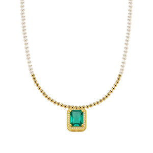 Teresa + Aqua Baguette Gold Filled Beaded Necklace