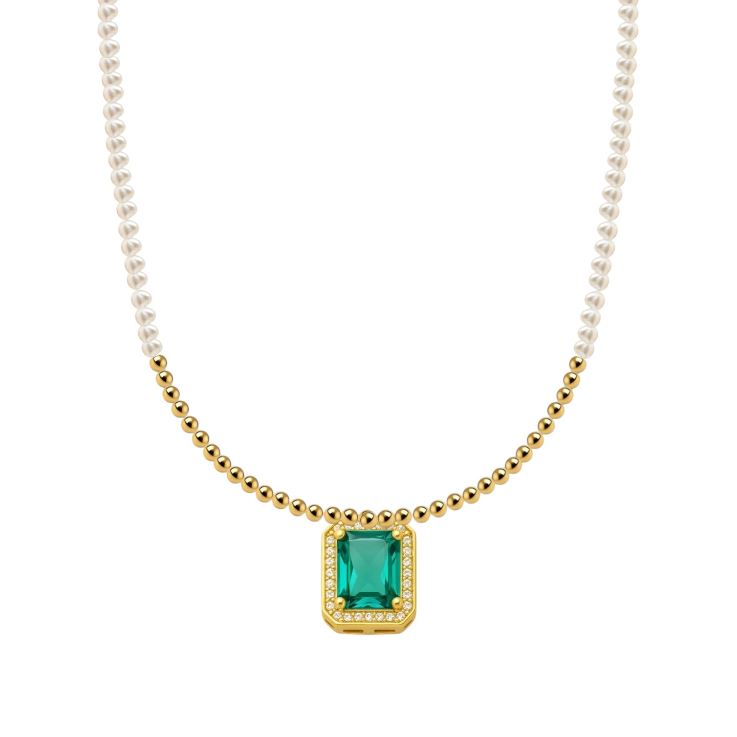 Teresa + Aqua Baguette Gold Filled Beaded Necklace