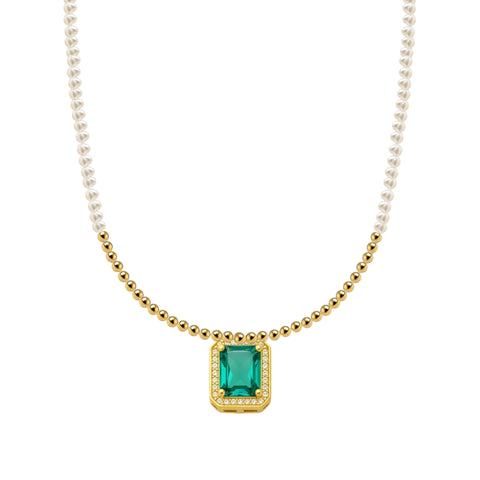 Teresa + Aqua Baguette Gold Filled Beaded Necklace