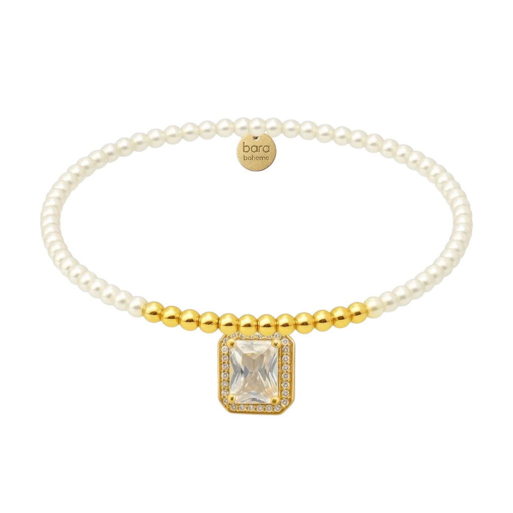 Teresa + Clear Baguette | Gold Filled Beaded Bracelet