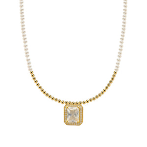 Teresa + Clear Baguette Gold Filled Beaded Necklace