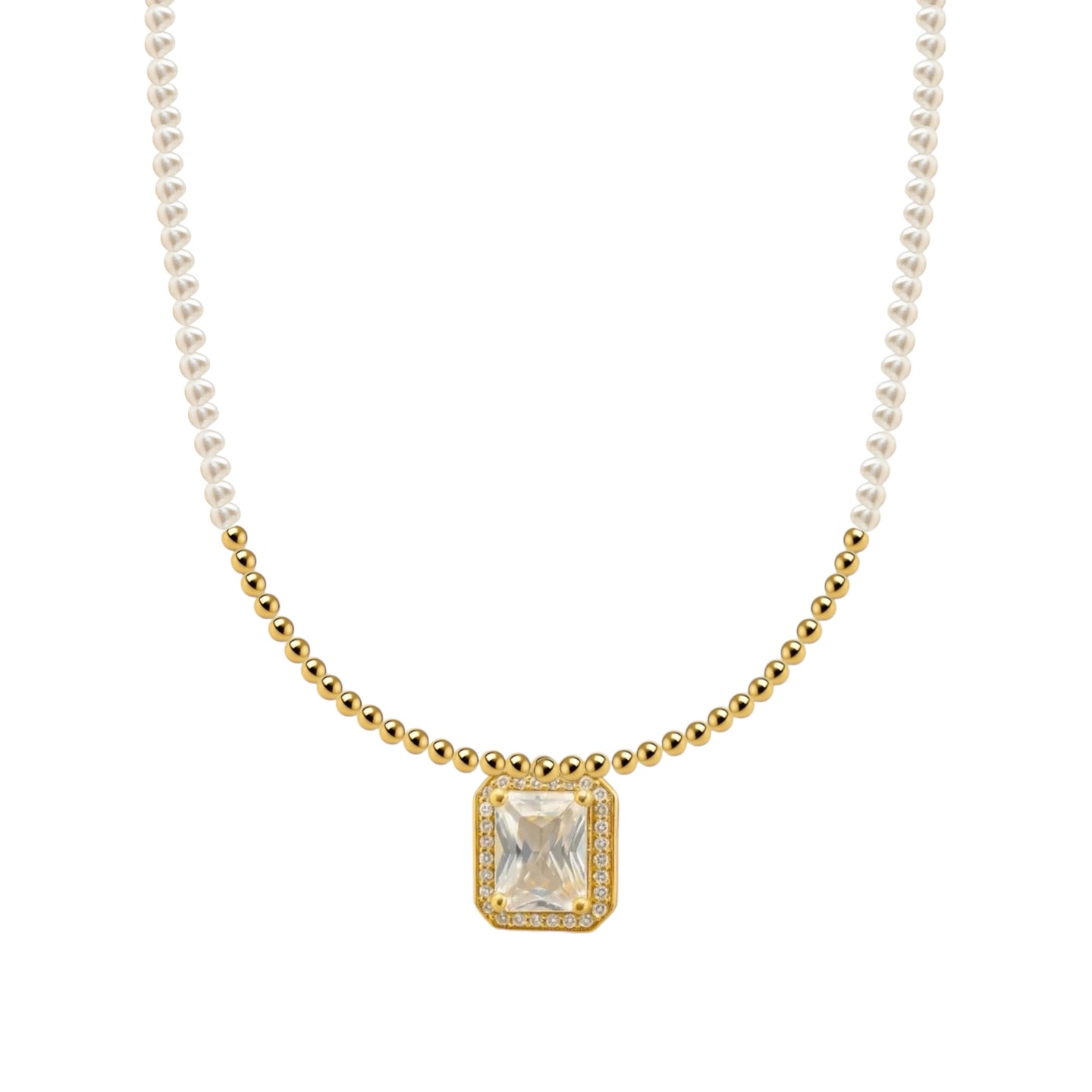 Teresa + Clear Baguette Gold Filled Beaded Necklace