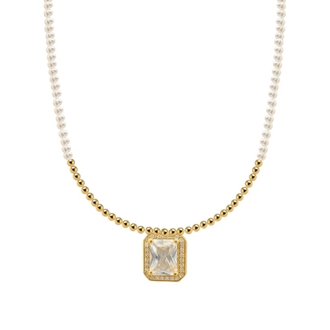 Teresa + Clear Baguette Gold Filled Beaded Necklace