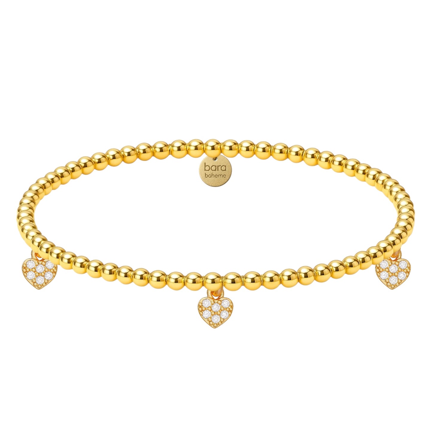 Triple Heart Charm Gold Filled Beaded Bracelet