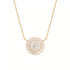 Gold necklace with a diamond pendant on a white background