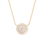 Gold necklace with a diamond pendant on a white background