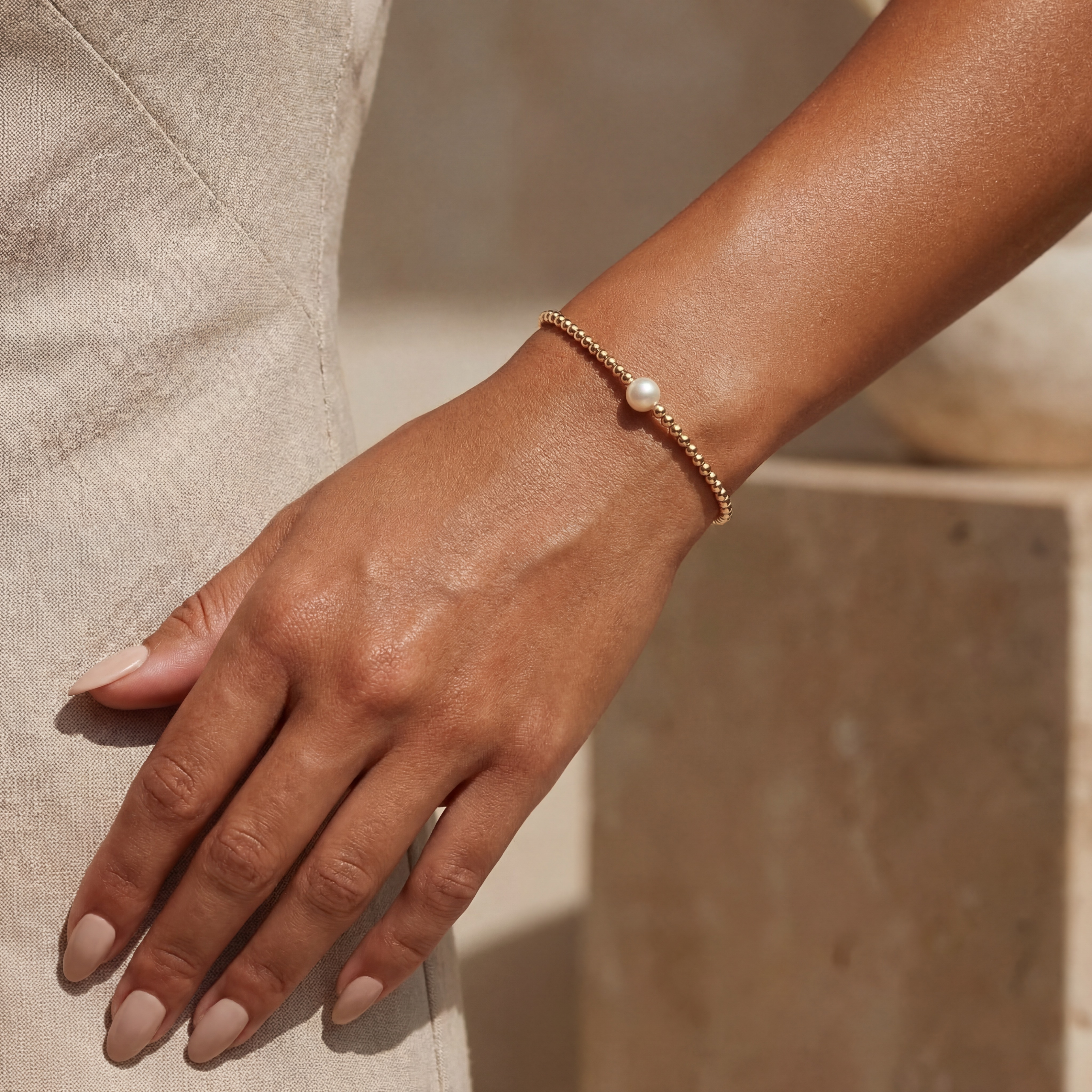 Audrey | Gold Filled Beaded Bracelet with Pearl