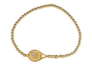 "TENNIS RAQUET" CZ Charm Gold Filled Ball Bead Bracelet