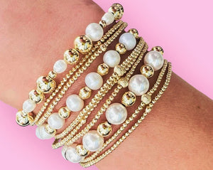 "CLASSIC" Gold Filled & Pearls Beaded Bracelets Stack