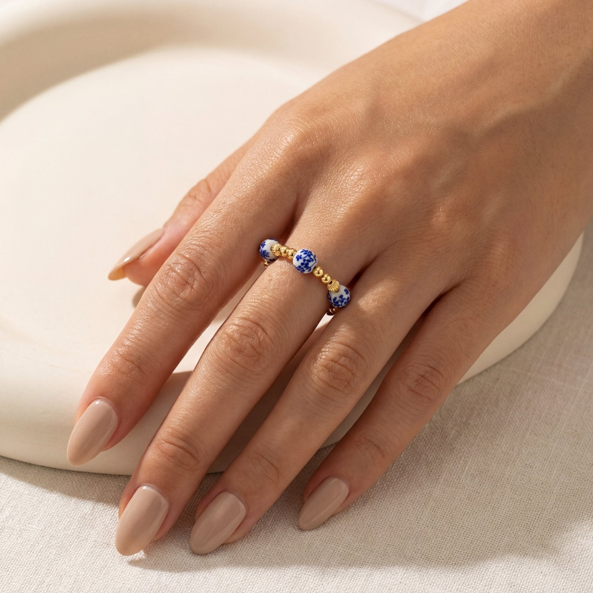 Amalfi Blossom – Porcelain Beaded Ring - Bara Boheme