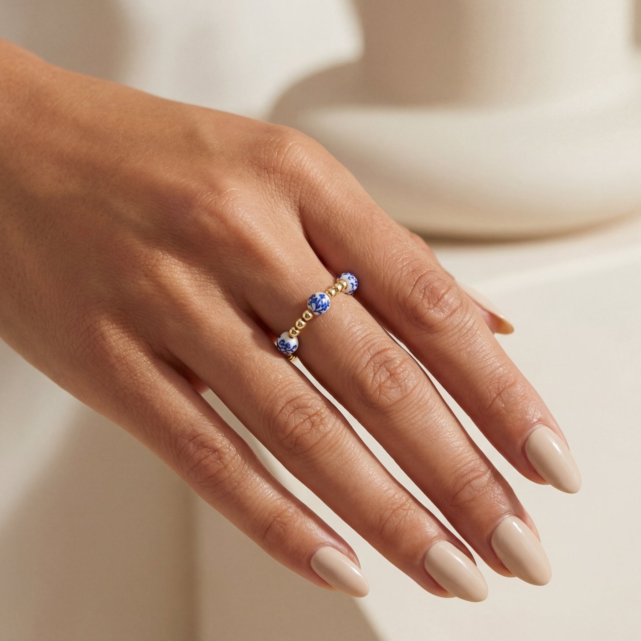 Amalfi Oleander – Porcelain Beaded Ring - Bara Boheme