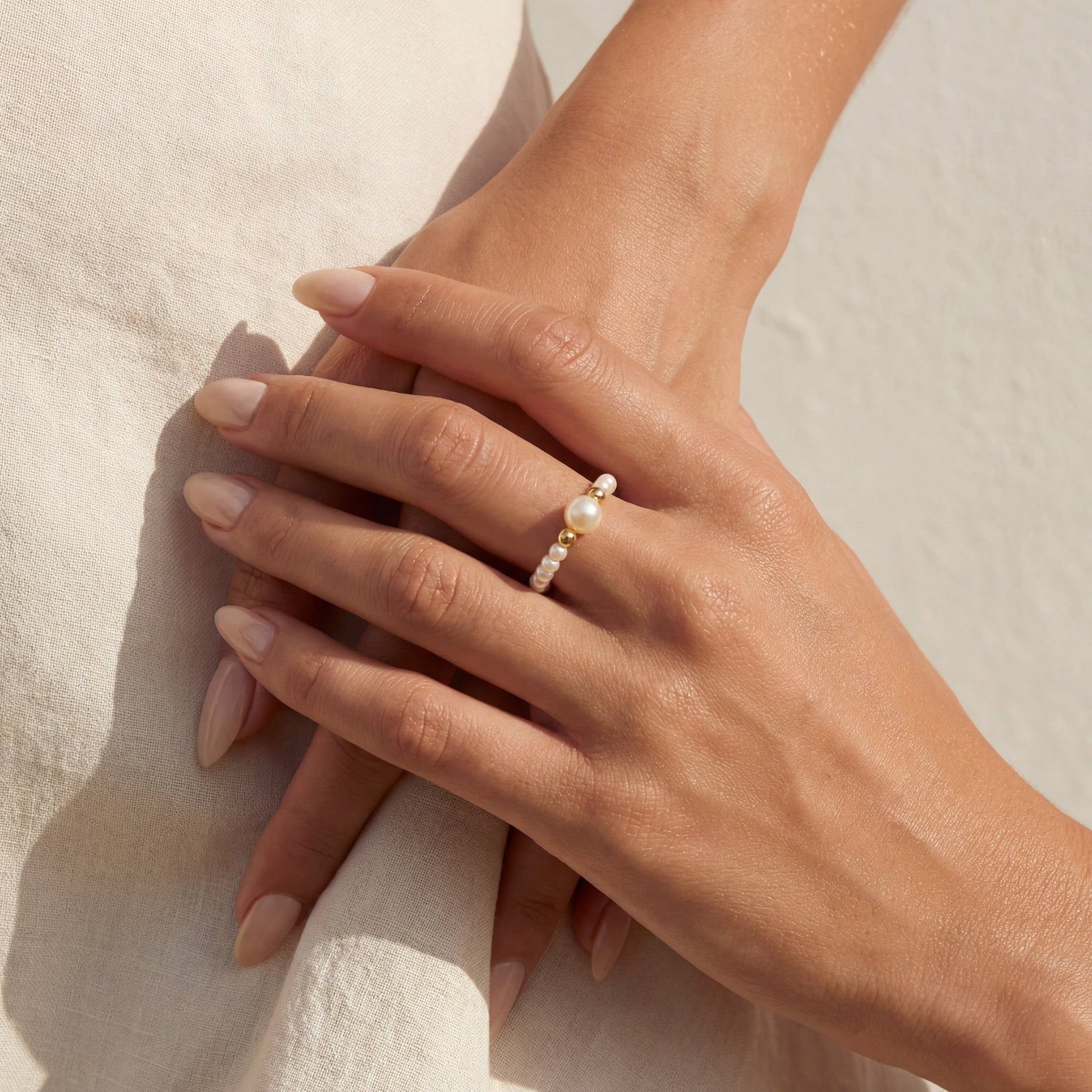 Aria Pearl Beaded Stretchy Ring - Bara Boheme