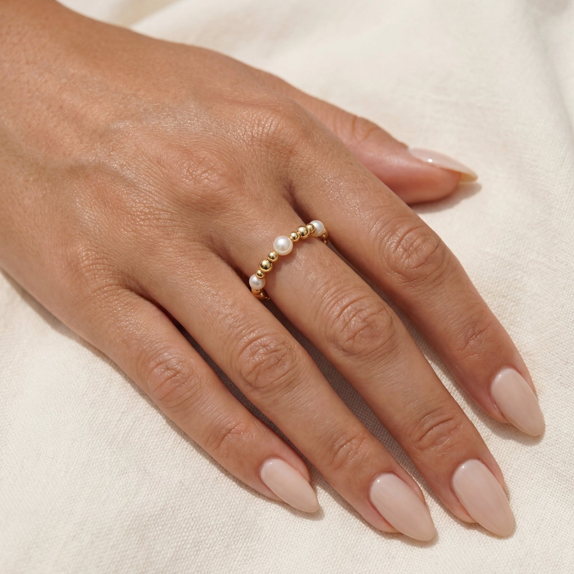 Ashlyn Pearl Beaded Stretchy Ring - Bara Boheme