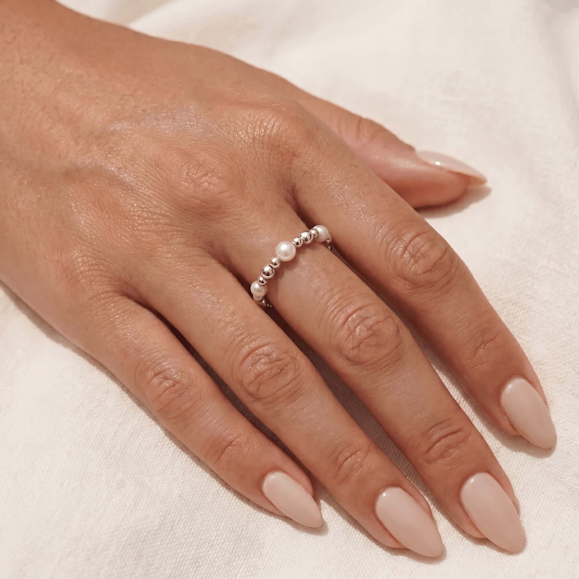 Ashlyn Pearl Beaded Stretchy Ring - Bara Boheme