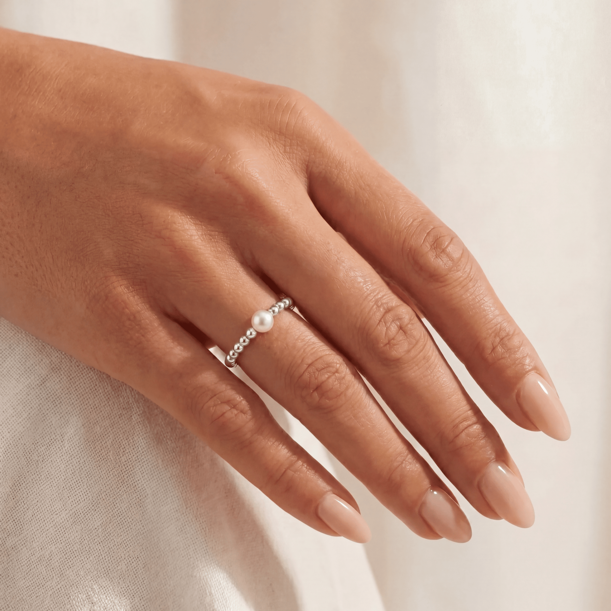 Audrey Pearl Beaded Stretchy Ring - Bara Boheme