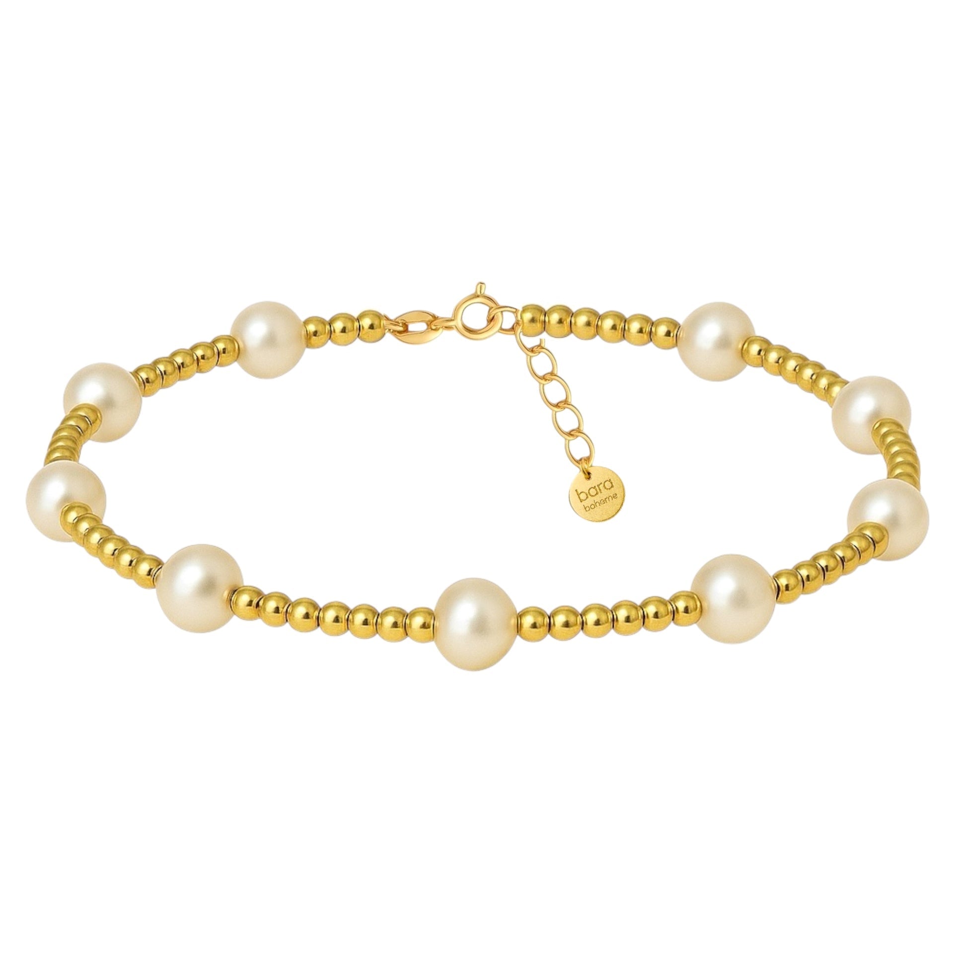 Bara | Gold Filled Beaded Anklet With Pearls - Bara Boheme